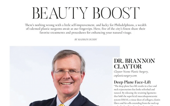Screenshot of Article in Modern Luxury Medicine + Doctors Philadelphia featuring Dr. Claytor, headline Beauty Boost