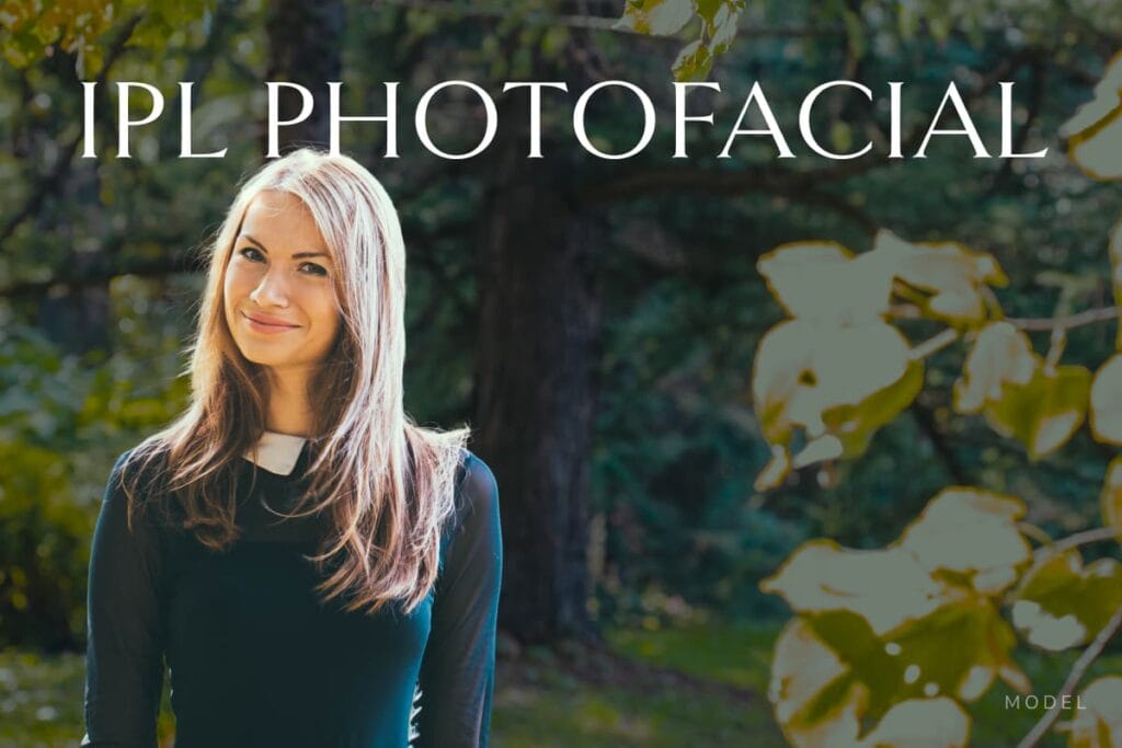 IPL Photofacial, model smiling with fall background